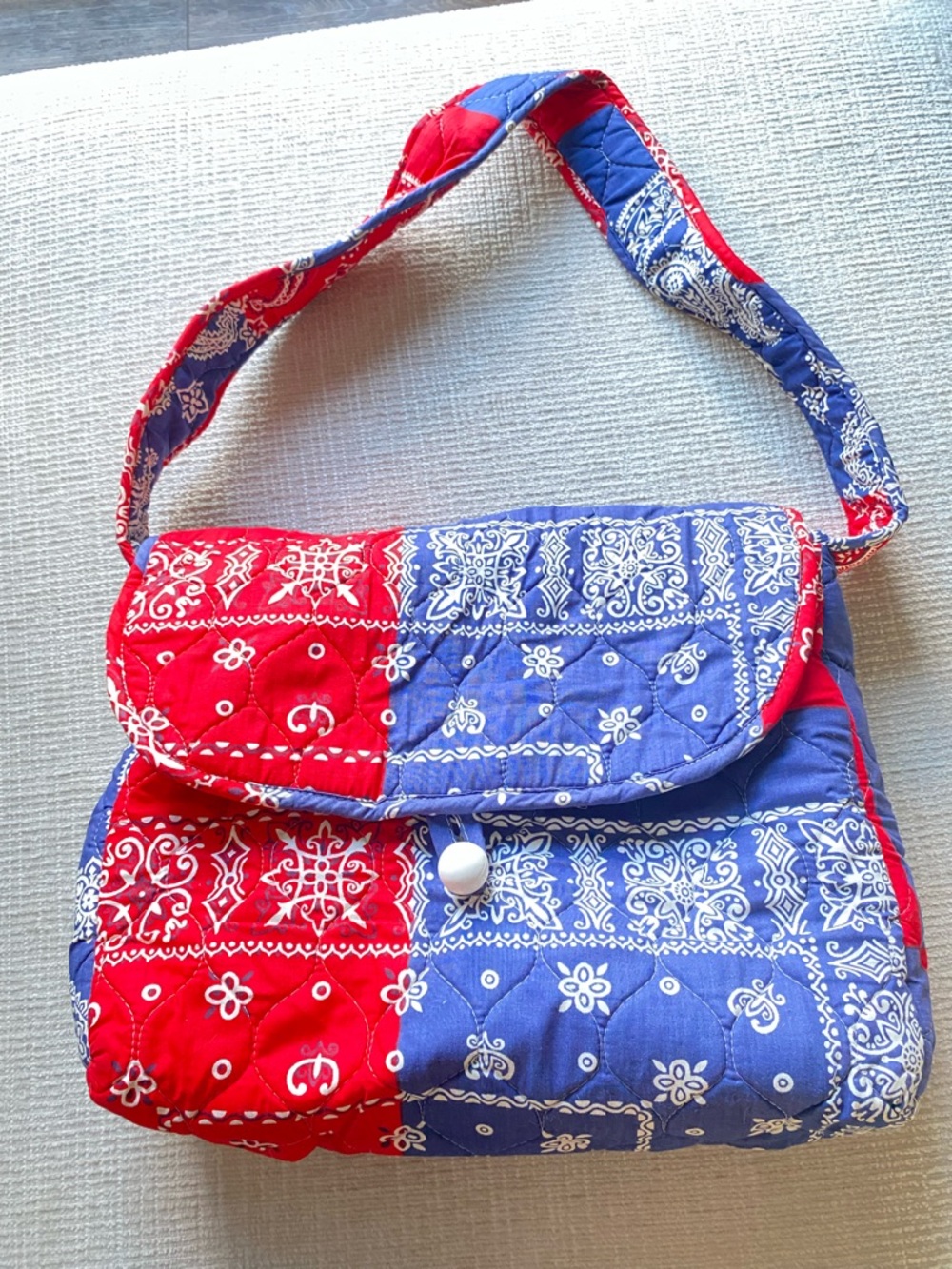 Quilted Red & Blue Patchwork Shoulder Bag
